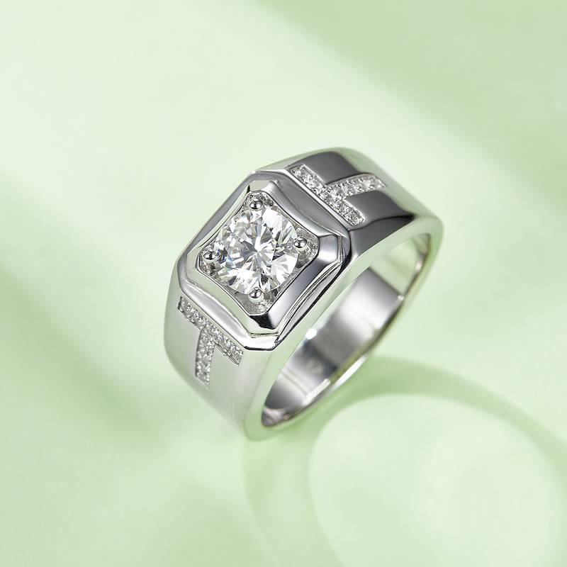耀杨款S925银镀白金MoissaniteMen's Ring1ctD级